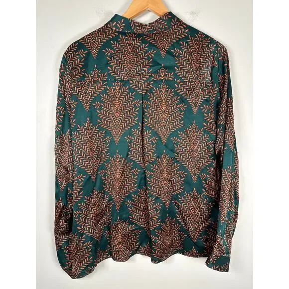 Esqualo Satin Long Sleeve Button Up Blouse Womens Size 12 Green - Picture 6 of 10